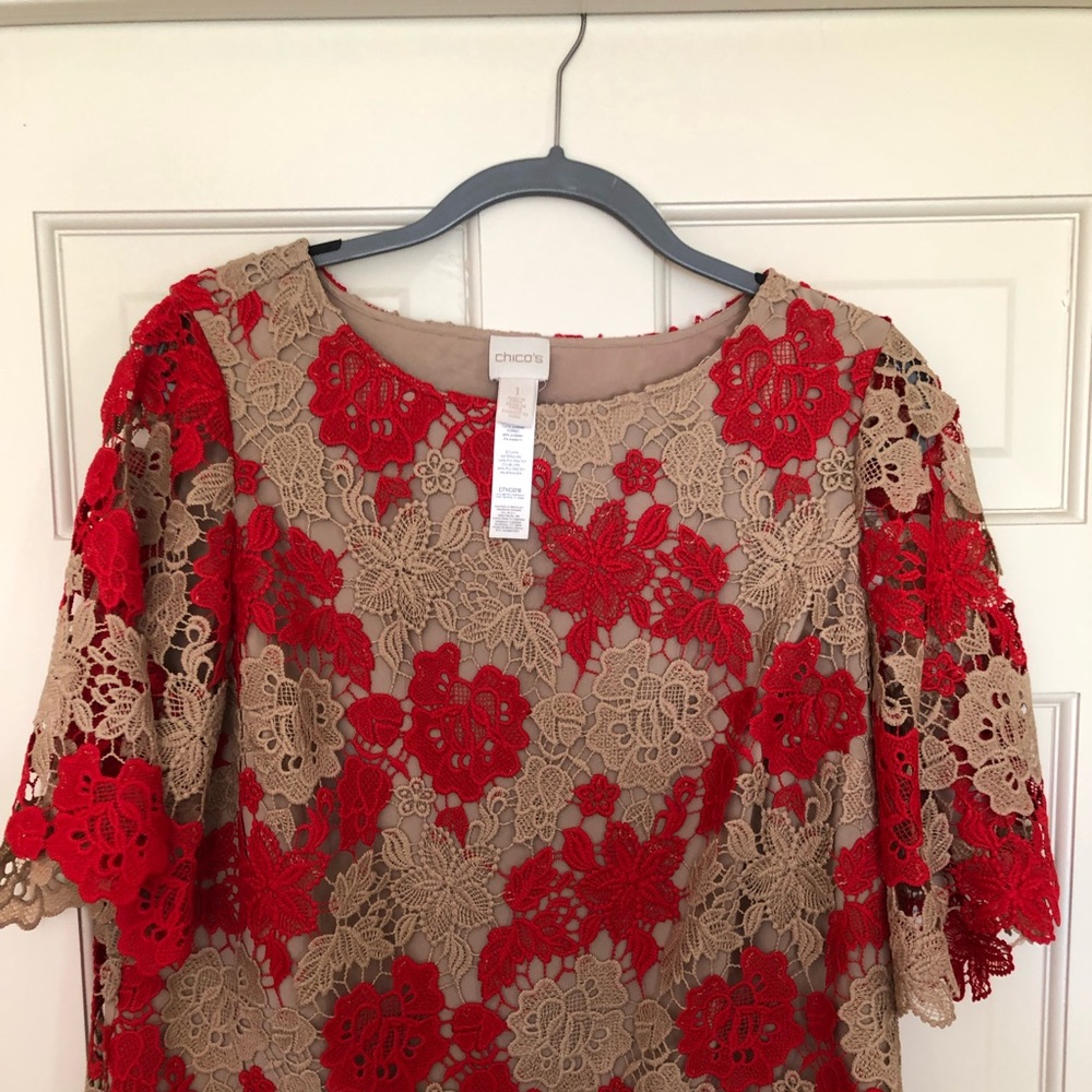 Blouse one piece with crochet overlay
